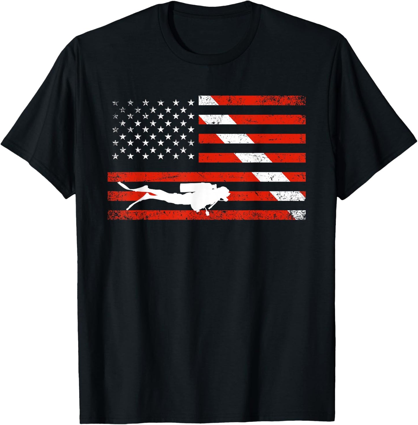 Diver Down Dive Flag Scuba Diving American Flag T-Shirt - T-Shirt | Black