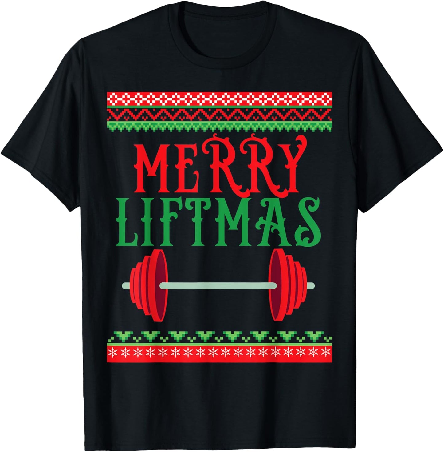 Awesome Merry Liftmas Weightlifting Christmas T-Shirt - T-Shirt | Black
