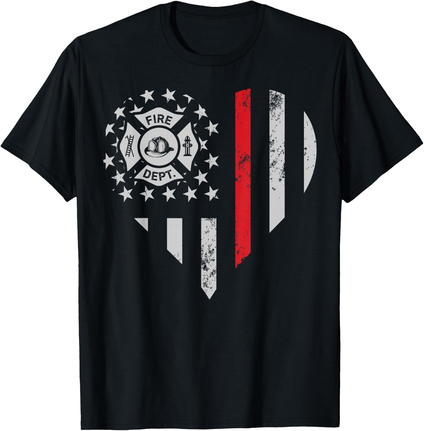 Firefighter Love Thin Red Line Heart 4th of July USA Flag T-Shirt - T-Shirt | Black