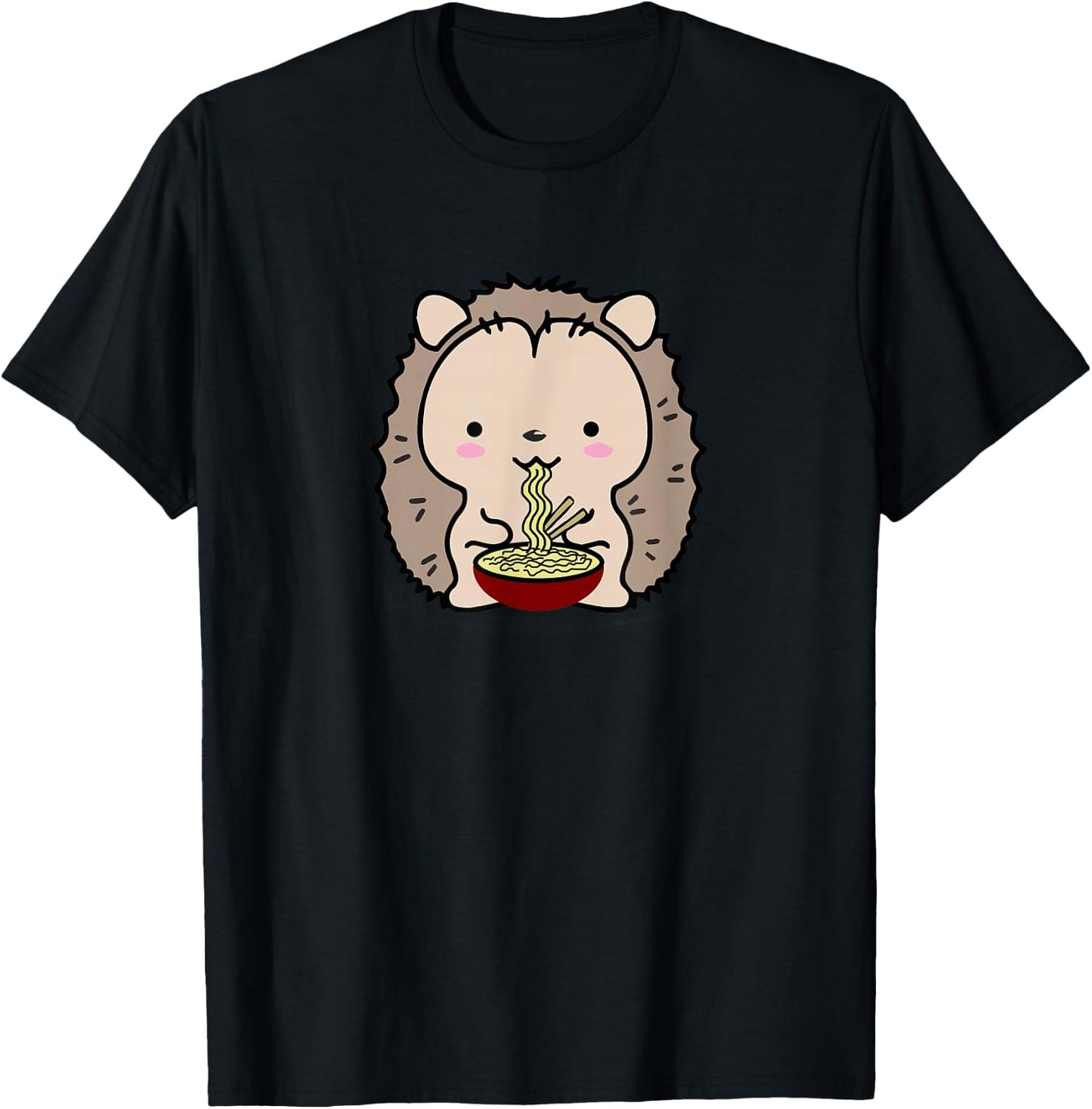 Hedgehog Eating Ramen Noodle Soup Cute Shirt T-Shirt - T-Shirt | Black