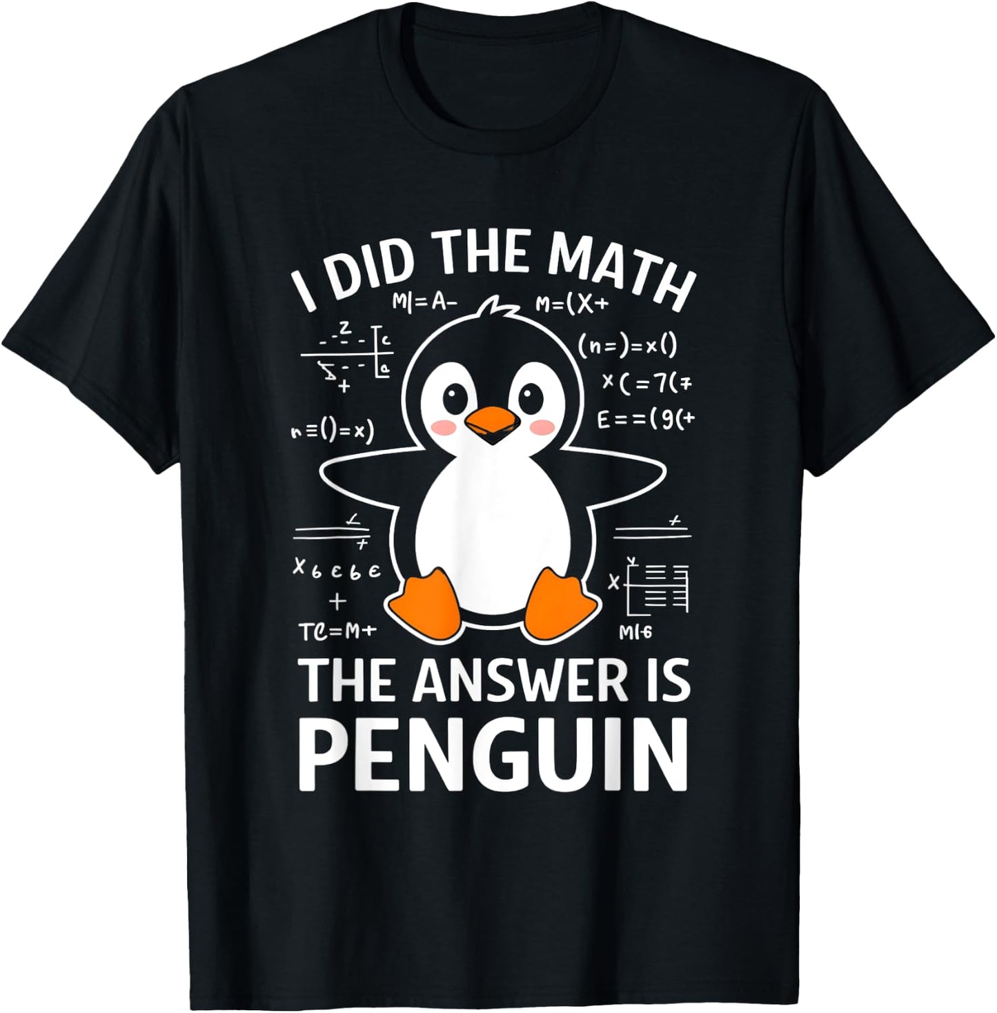 Cute Penguin With Math Design T-Shirt - T-Shirt | Black