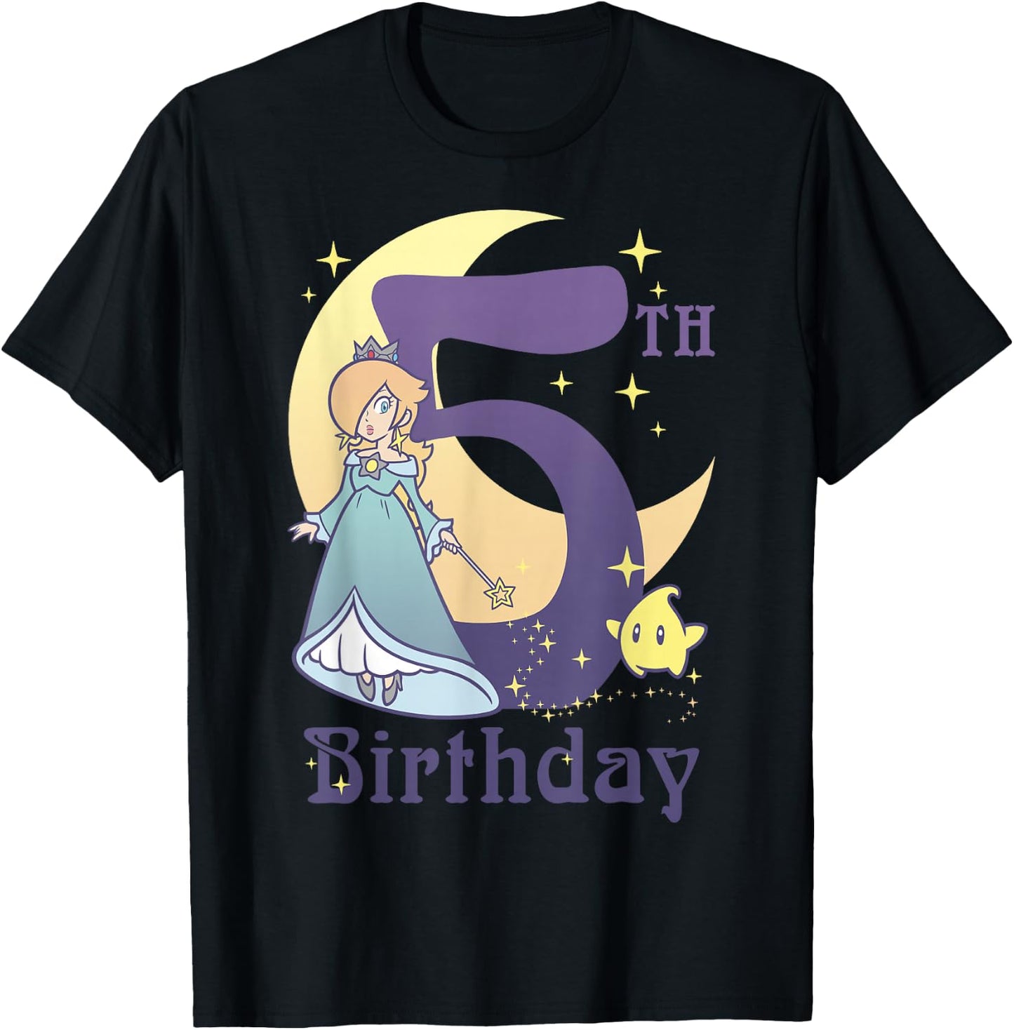 Super Mario Rosalina And Luma 5th Birthday Moon Portrait T-Shirt - T-Shirt | Black