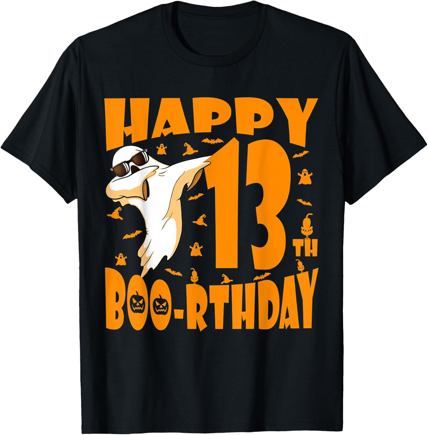 Dabbing Ghost Happy Birthday 13th Happy Boo-rthday Pumpkin T-Shirt - T-Shirt | Black
