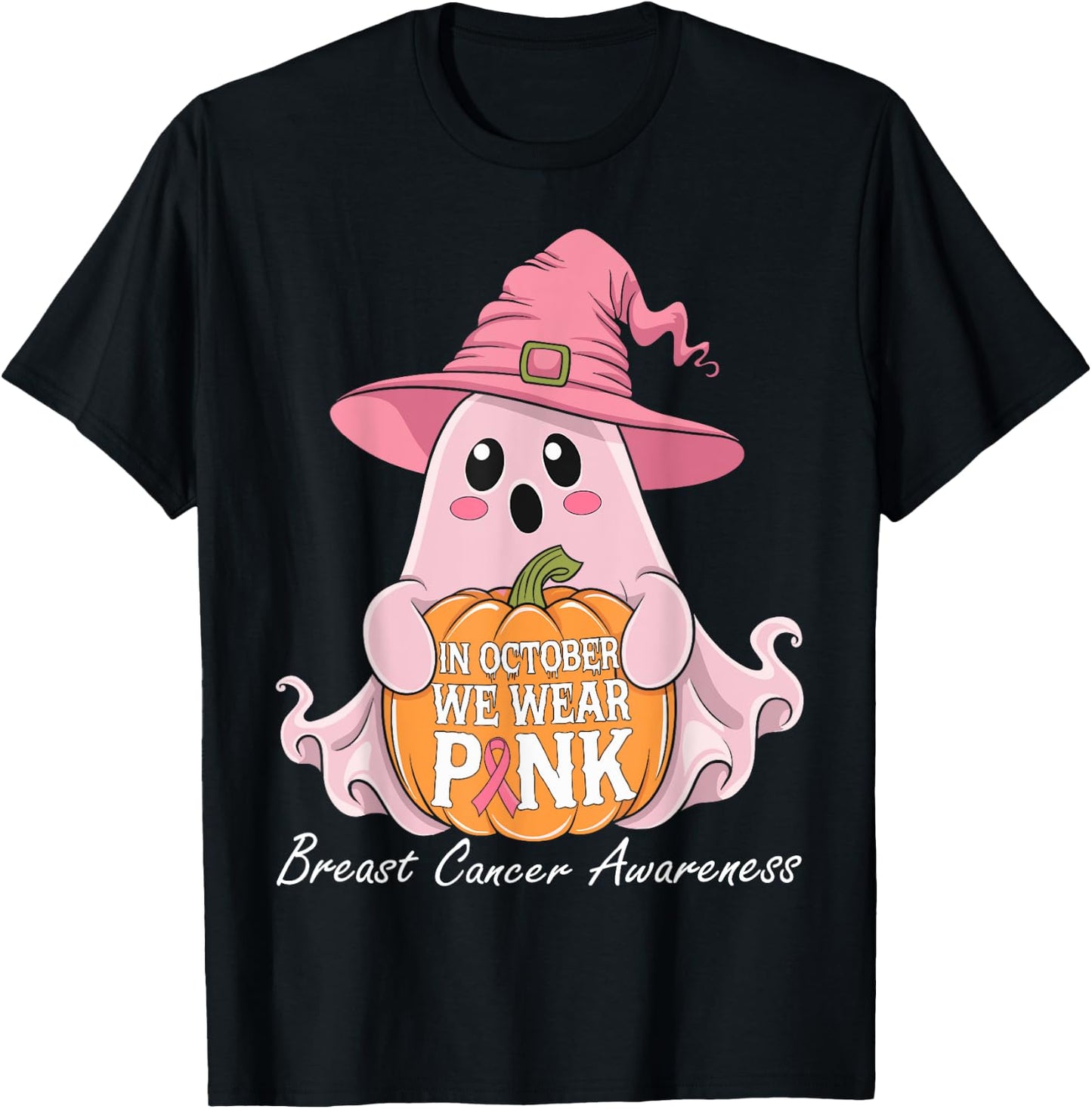 In October We Wear Pink Breast Cancer Awareness Halloween T-Shirt - T-Shirt | Black
