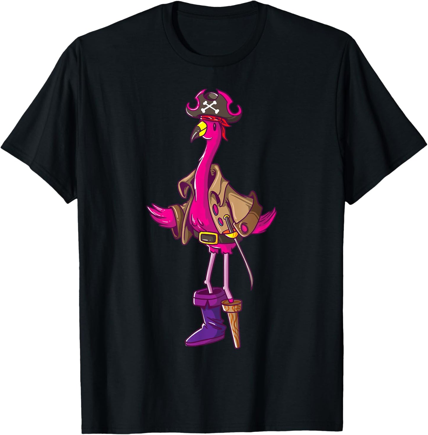 Pirate Pink Flamingo Halloween Party Girls Shirt Jolly Roger T-Shirt - T-Shirt | Black