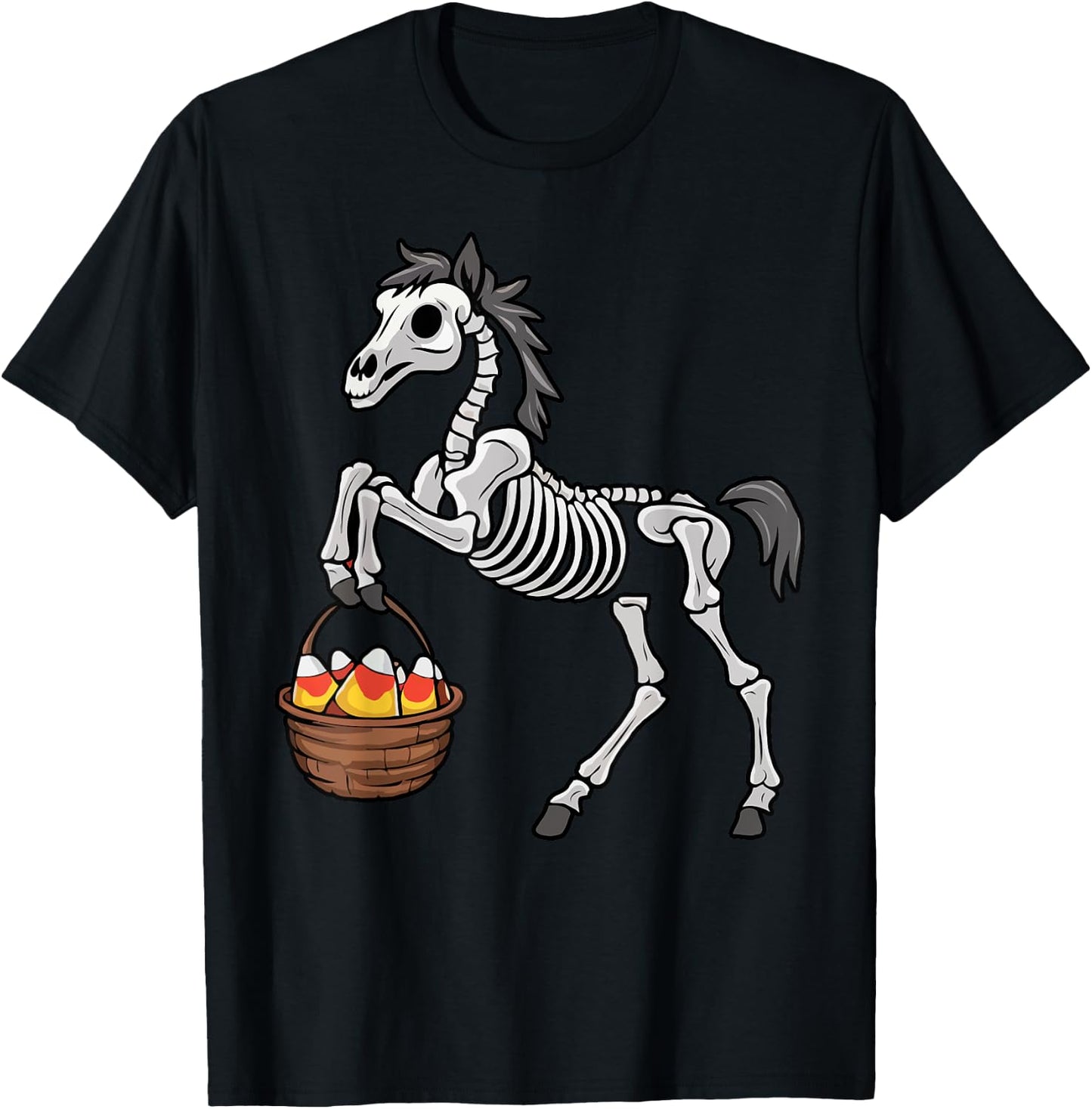 Funny Horse Lover Halloween Skeleton Spooky Candy Corn T-Shirt - T-Shirt | Black