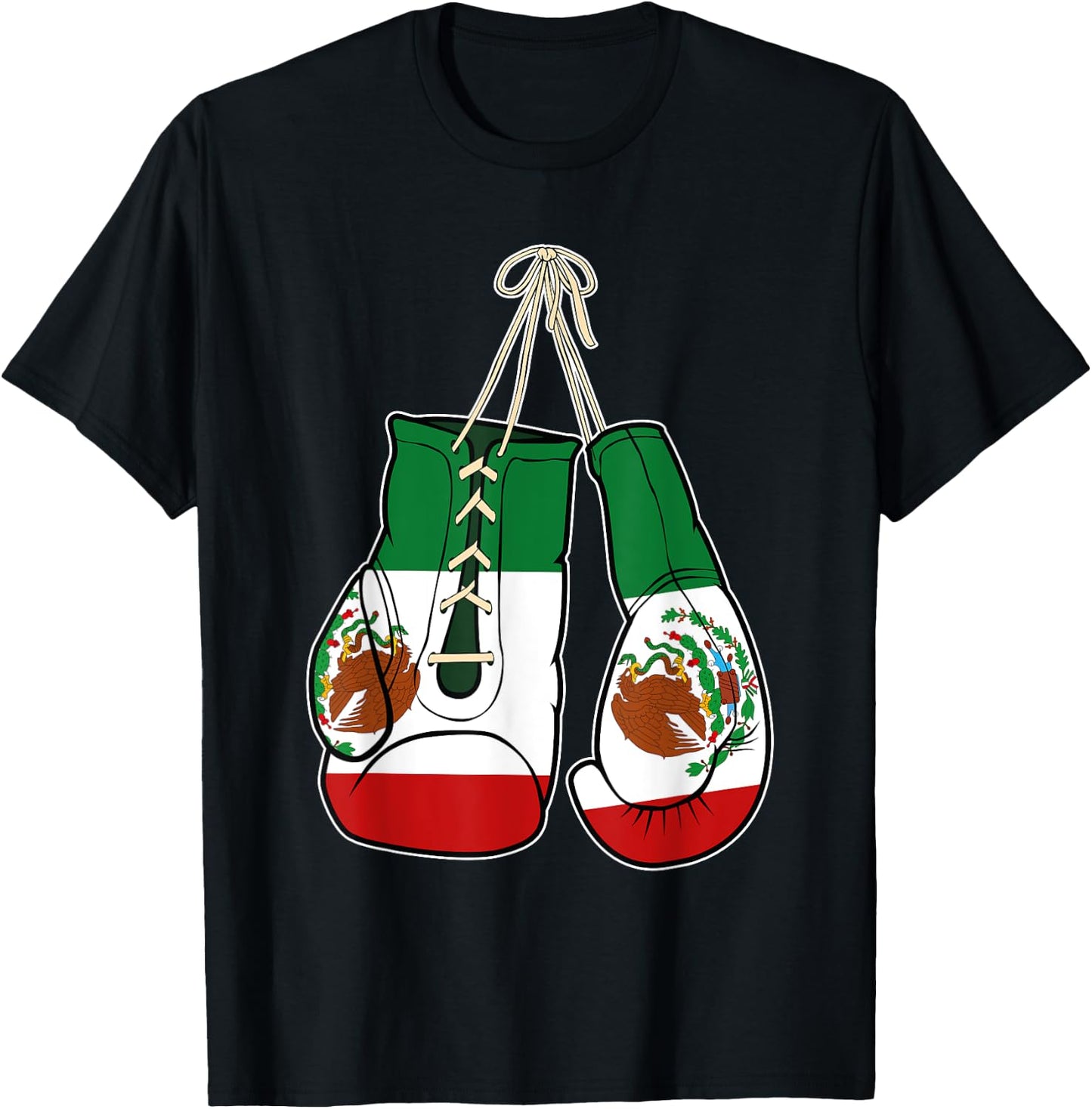 Boxing Gloves Mexico Flag Kickboxer Combat Fighter T-Shirt - T-Shirt | Black