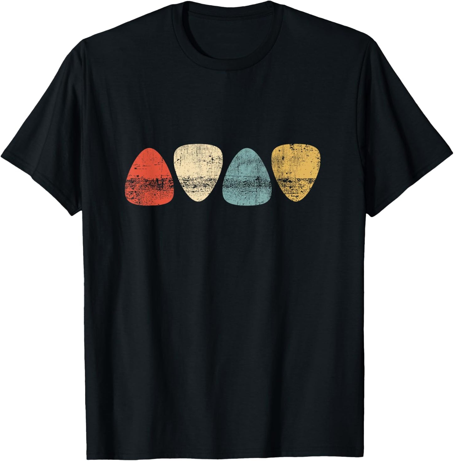 Vintage Guitar Pick Retro Guitarists + Bassist T-Shirt - T-Shirt | Black