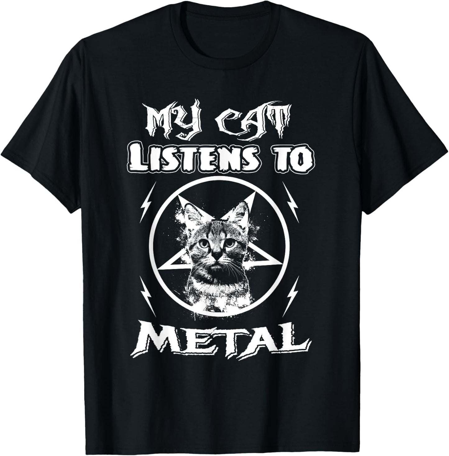 My Cat Listens To Metal Funny Cats Music Gifts Men Women T-Shirt - T-Shirt | Black