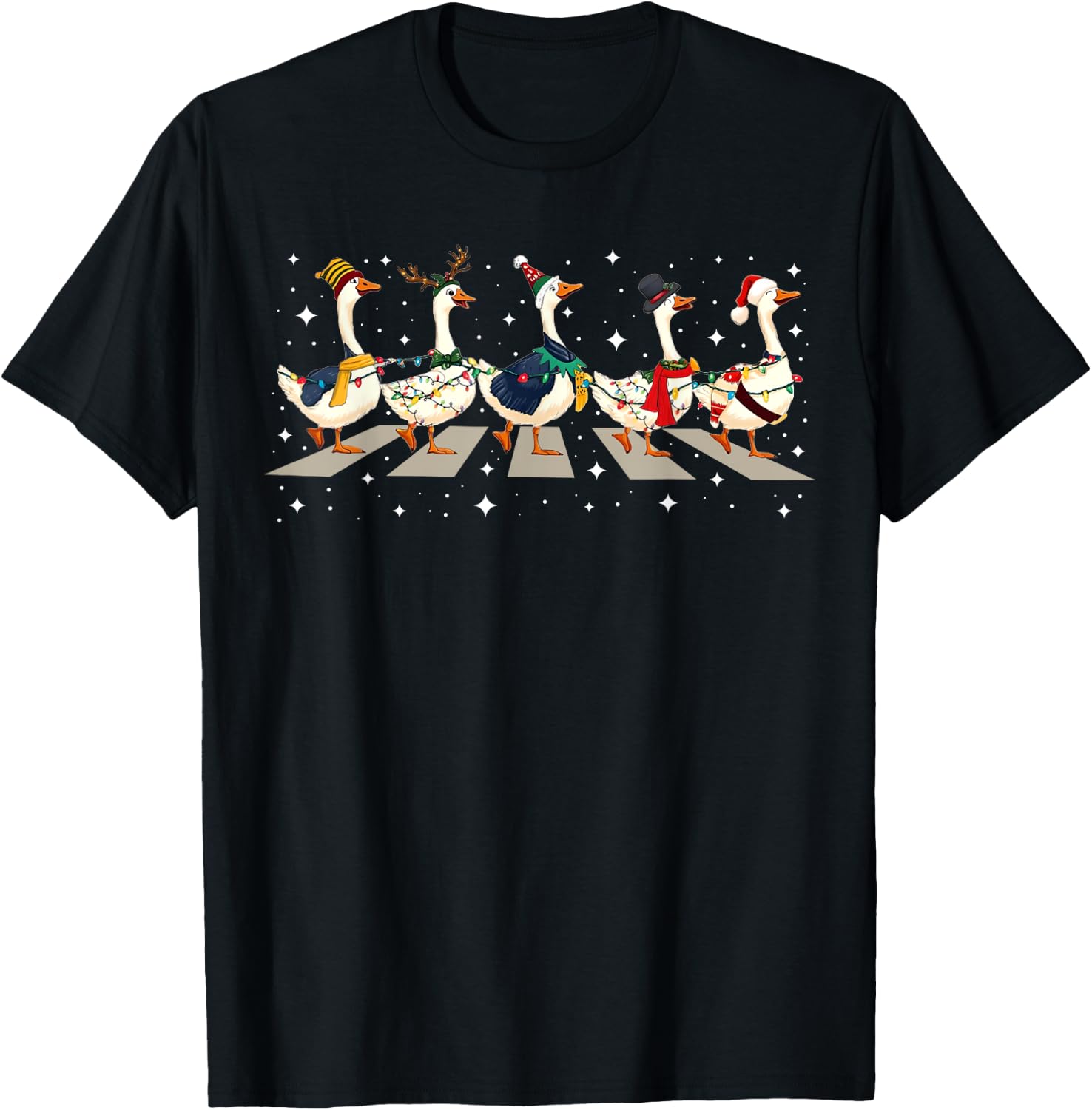 Duck Bird Lover Funny Santa Ducks Crossing Road Christmas PJ T-Shirt - T-Shirt | Black