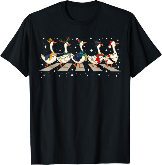 Duck Bird Lover Funny Santa Ducks Crossing Road Christmas PJ T-Shirt - T-Shirt | Black