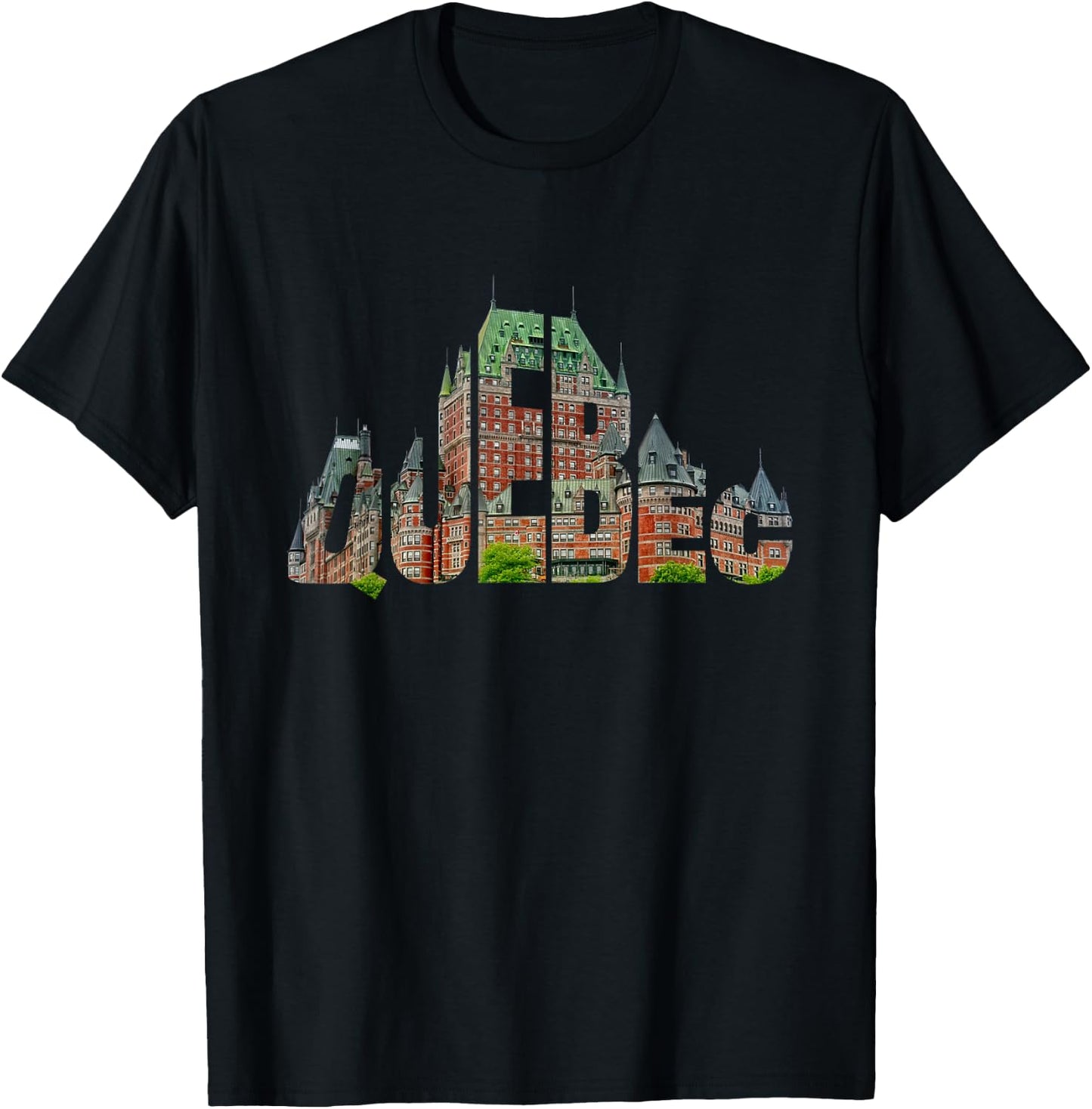 Quebec Chateau Frontenac Typography Canada Traveler Souvenir T-Shirt - T-Shirt | Black