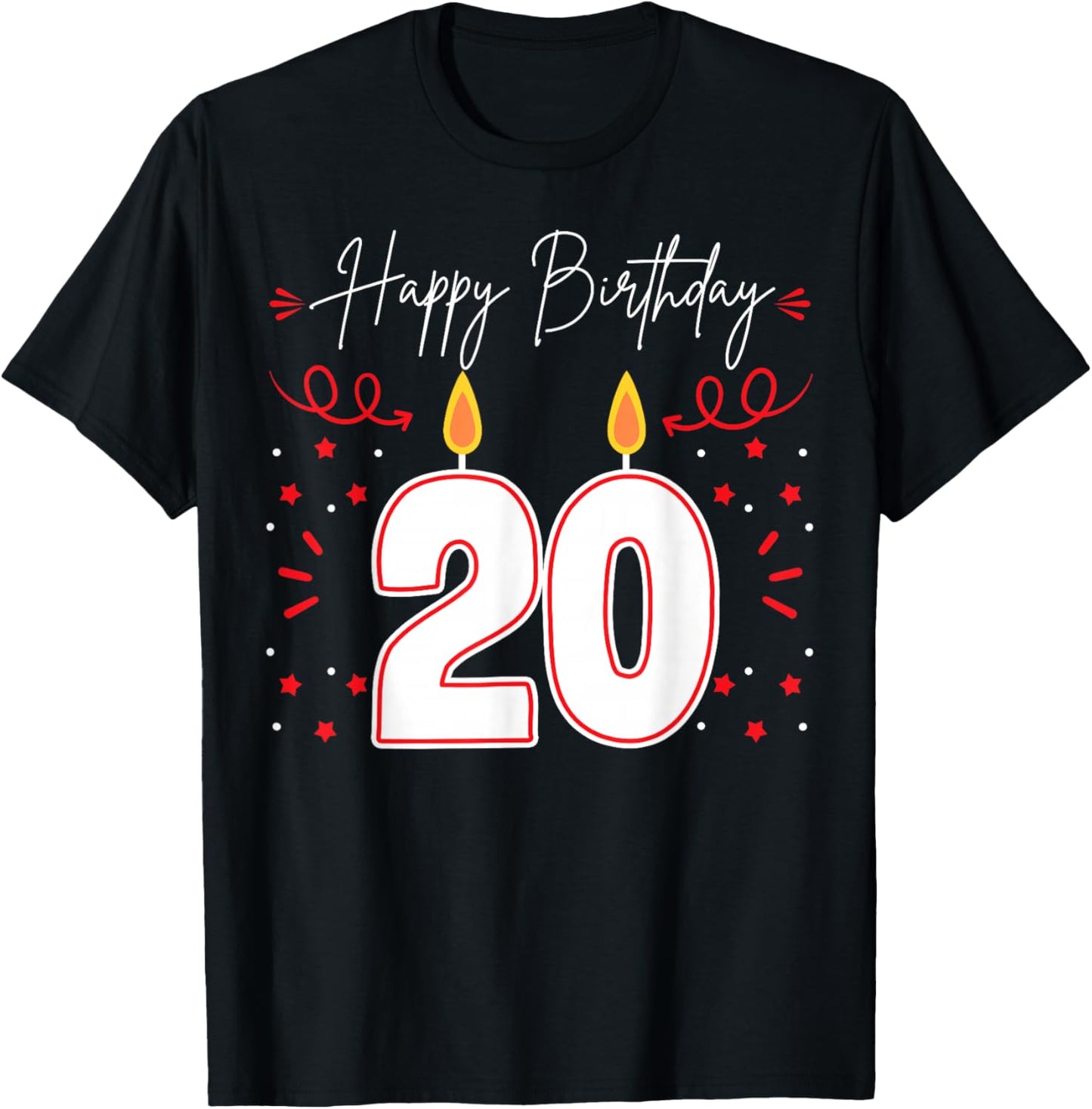 Candle 20 Birthday Party Decoration Wishes Candlelight Cake T-Shirt - T-Shirt | Black