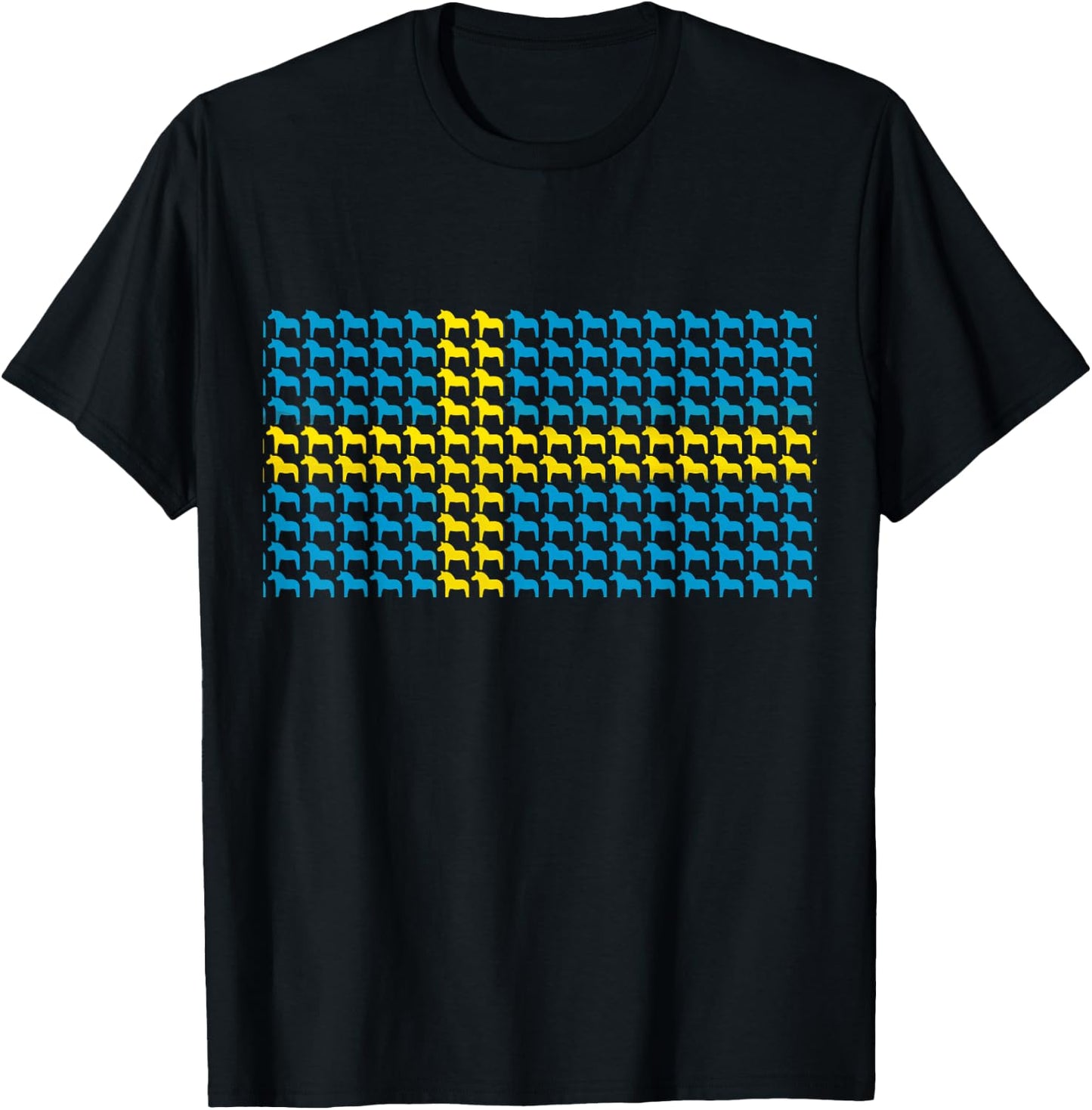 Swedish Flag Dala Horse Design Yellow and Blue T-Shirt - T-Shirt | Black