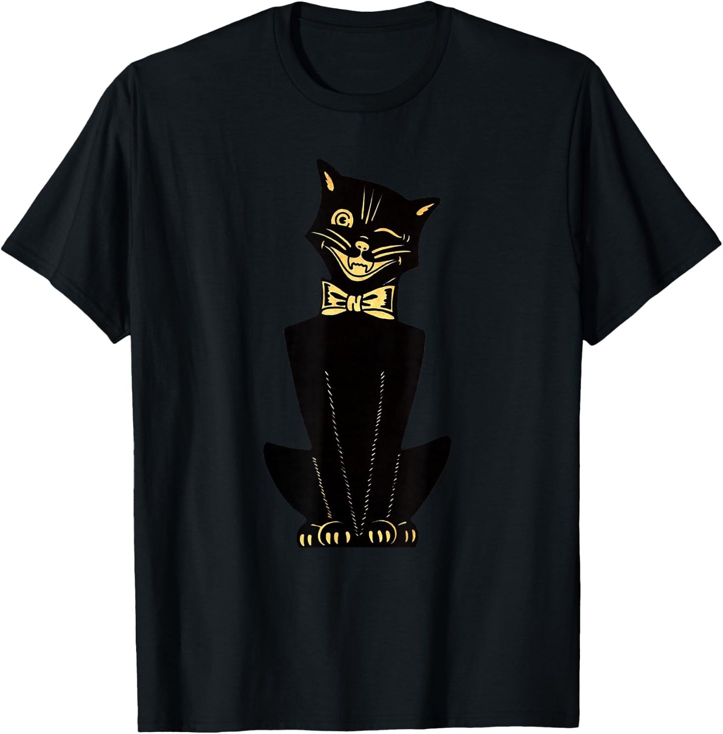 Men's Women's Vintage Halloween Cartoon Cat T-Shirt - T-Shirt | Black