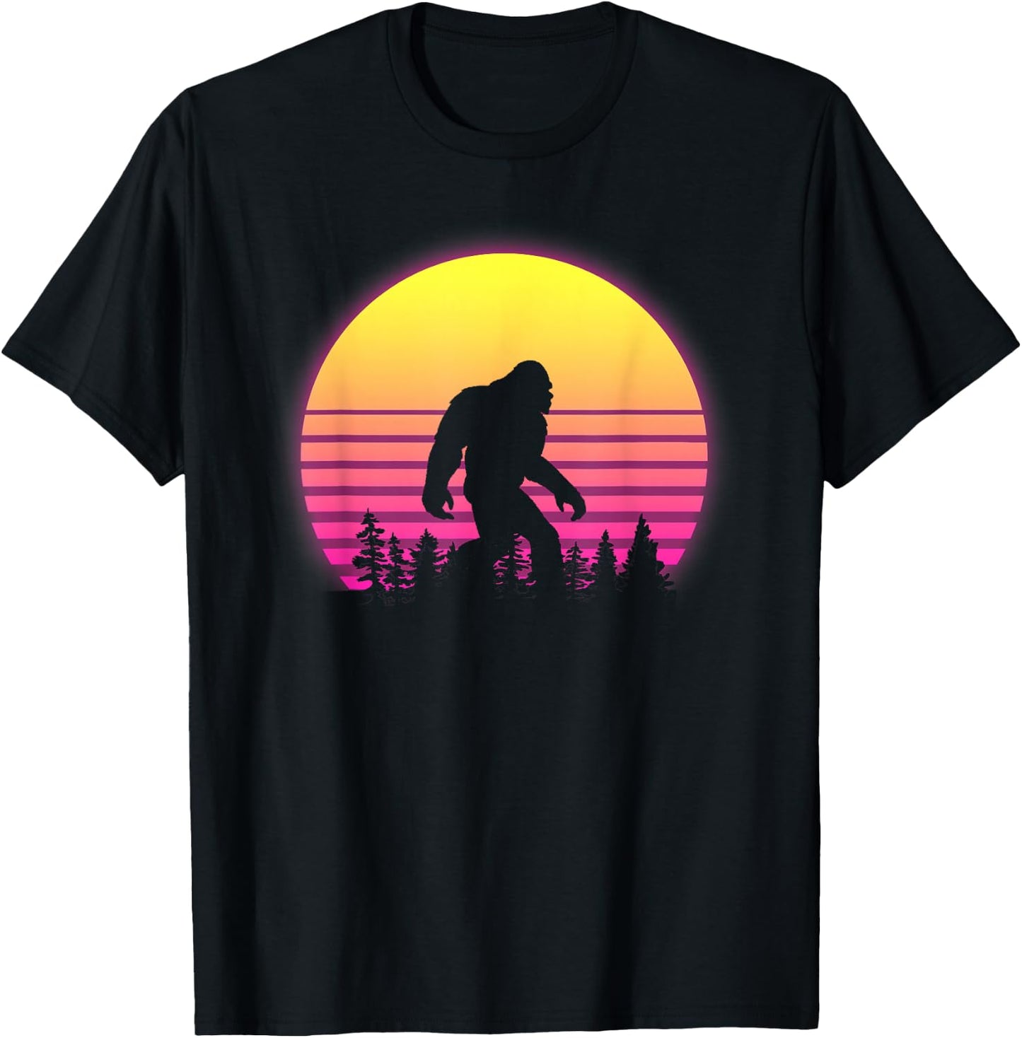 Retro Bigfoot Silhouette Vintage Sun - Believe 80's T-Shirt - T-Shirt | Black