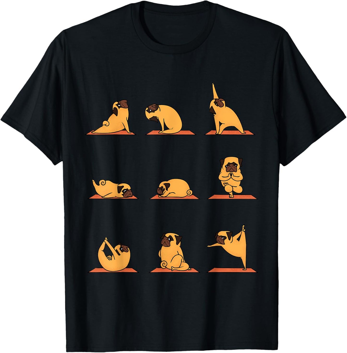 Yoga Puppy Yoga Pug Poses and Meditation Funny Pug Gift T-Shirt - T-Shirt | Black