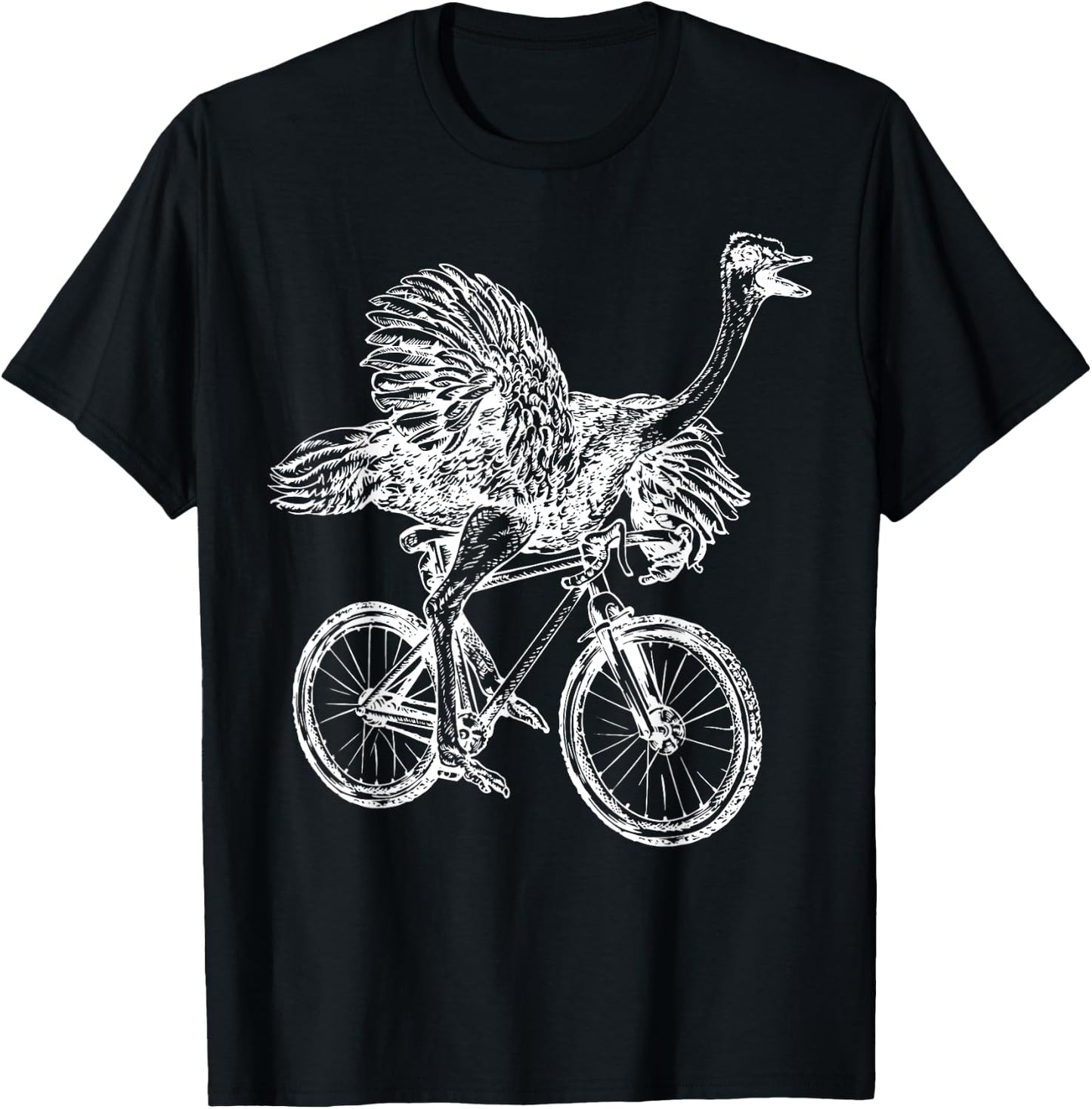 Funny Vintage Ostrich Riding Bicycle Cycling Animal Lover T-Shirt - T-Shirt | Black