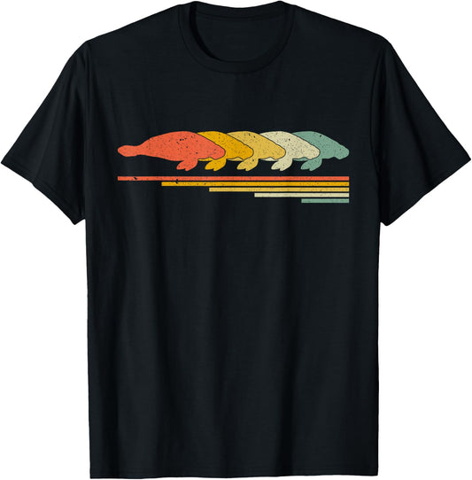 Manatee Retro Vintage 70s 80s Animal Lover T-Shirt - T-Shirt | Black