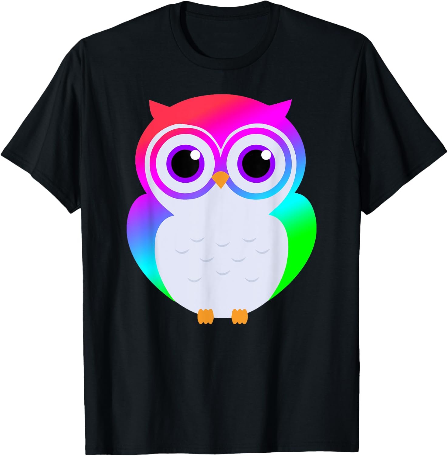 Electric Neon Rainbow Owl Rave Fashion T-Shirt - T-Shirt | Black