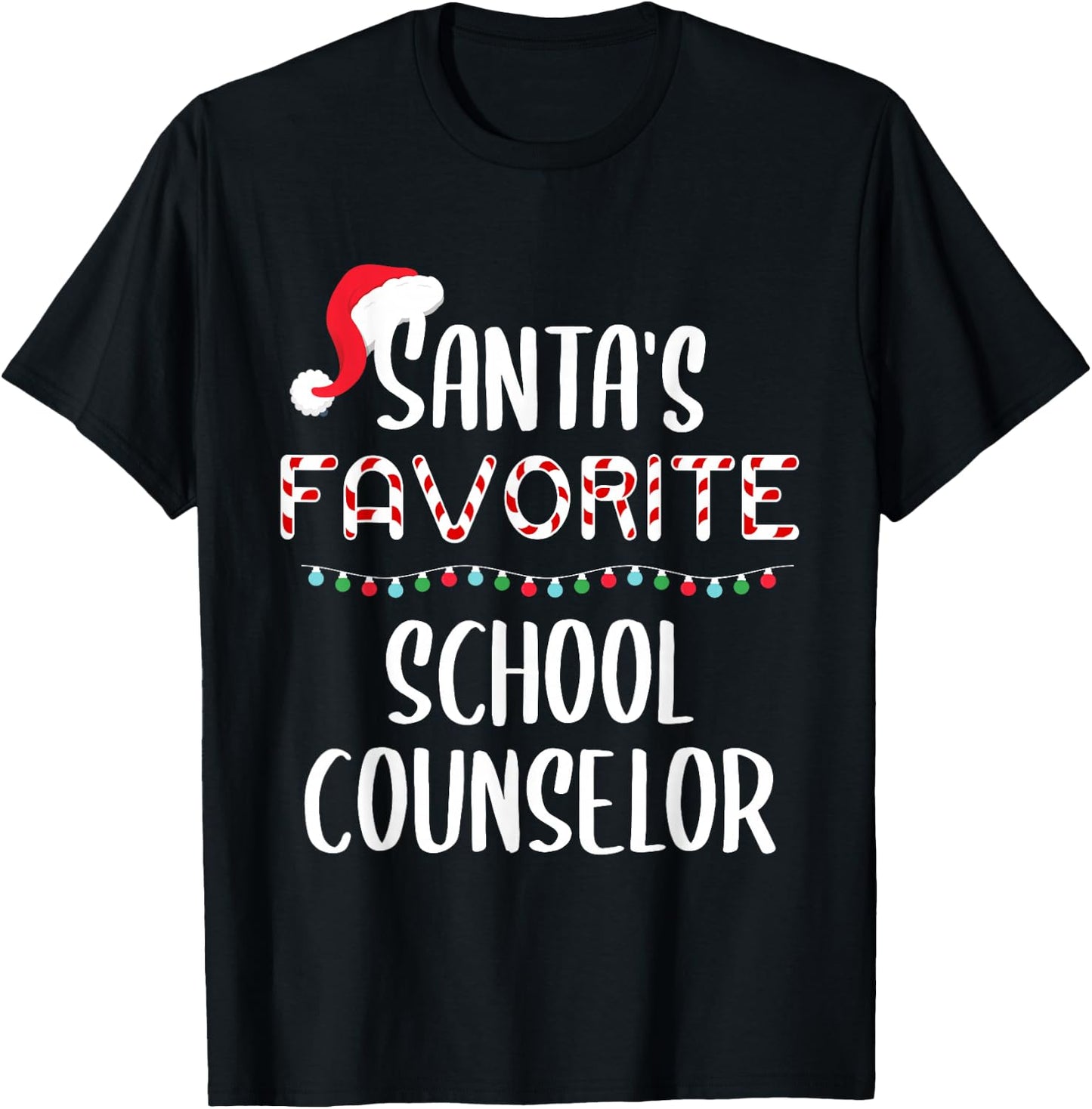 Santas Favorite School Counselor Pajamas Christmas Xmas T-Shirt - T-Shirt | Black