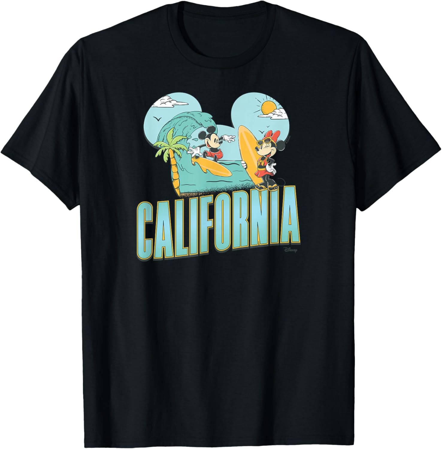 Disney California Surf Mickey and Minnie Mouse T-Shirt - T-Shirt | Black