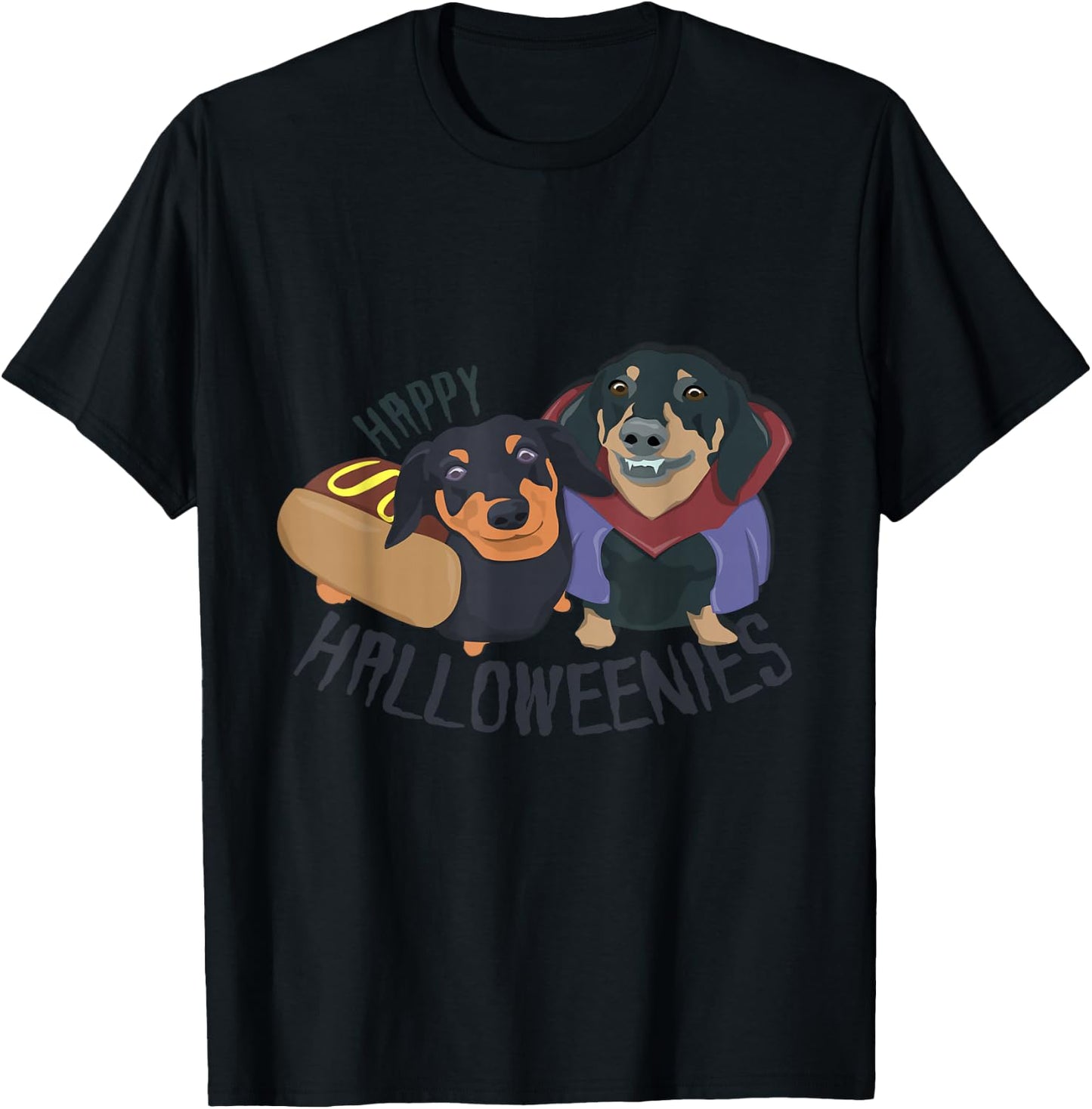 Happy Halloweenies Halloween Dachshund Weiner Dogs T-Shirt - T-Shirt | Black