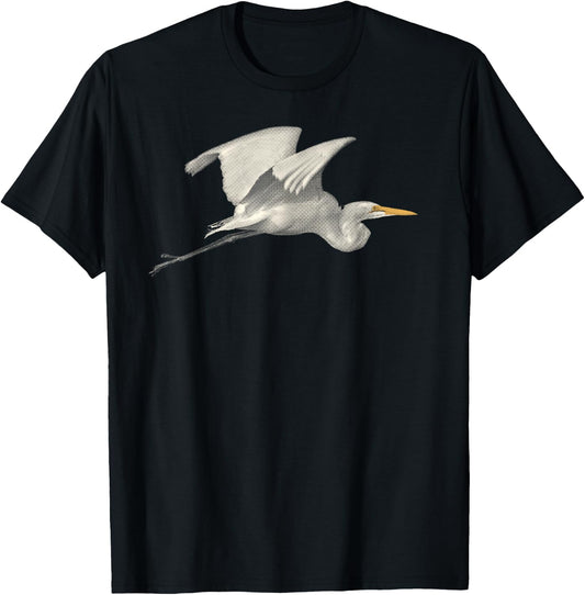 Great Egret in Flight for Bird Lovers T-Shirt - T-Shirt | Black