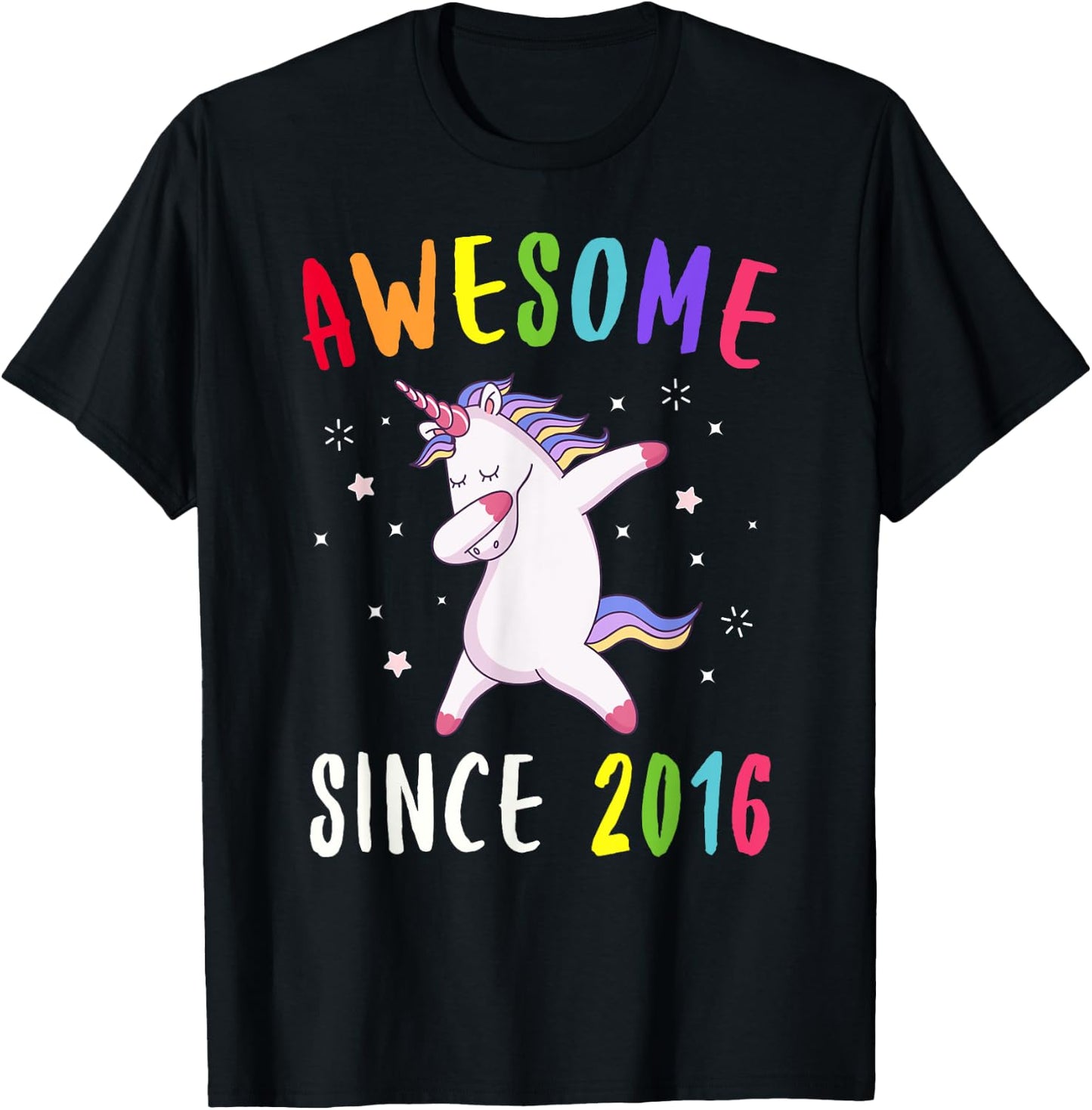 Awesome Since 2016 Dabbing Unicorn T-Shirt - T-Shirt | Black