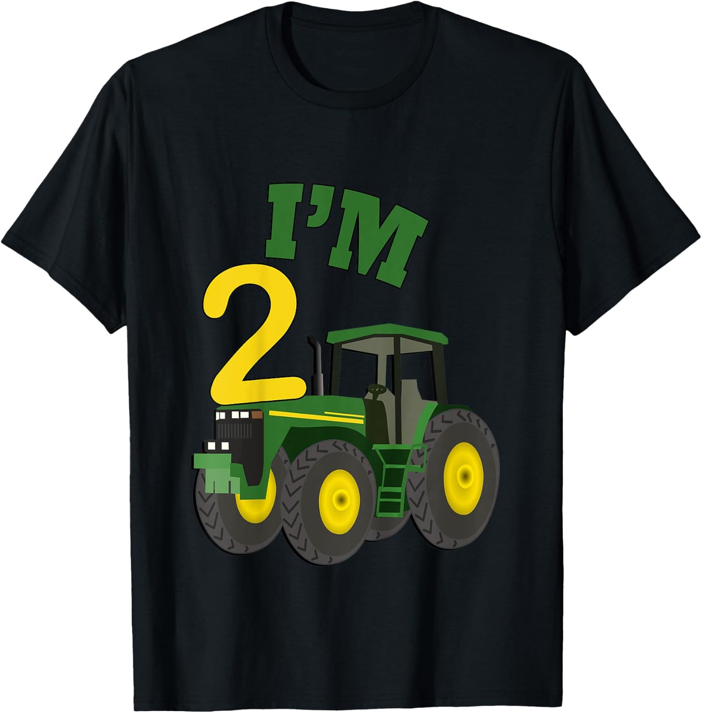 Birthday 2 Yr Old Farming Tractors Truck Birthday Gift T-Shirt - T-Shirt | Black