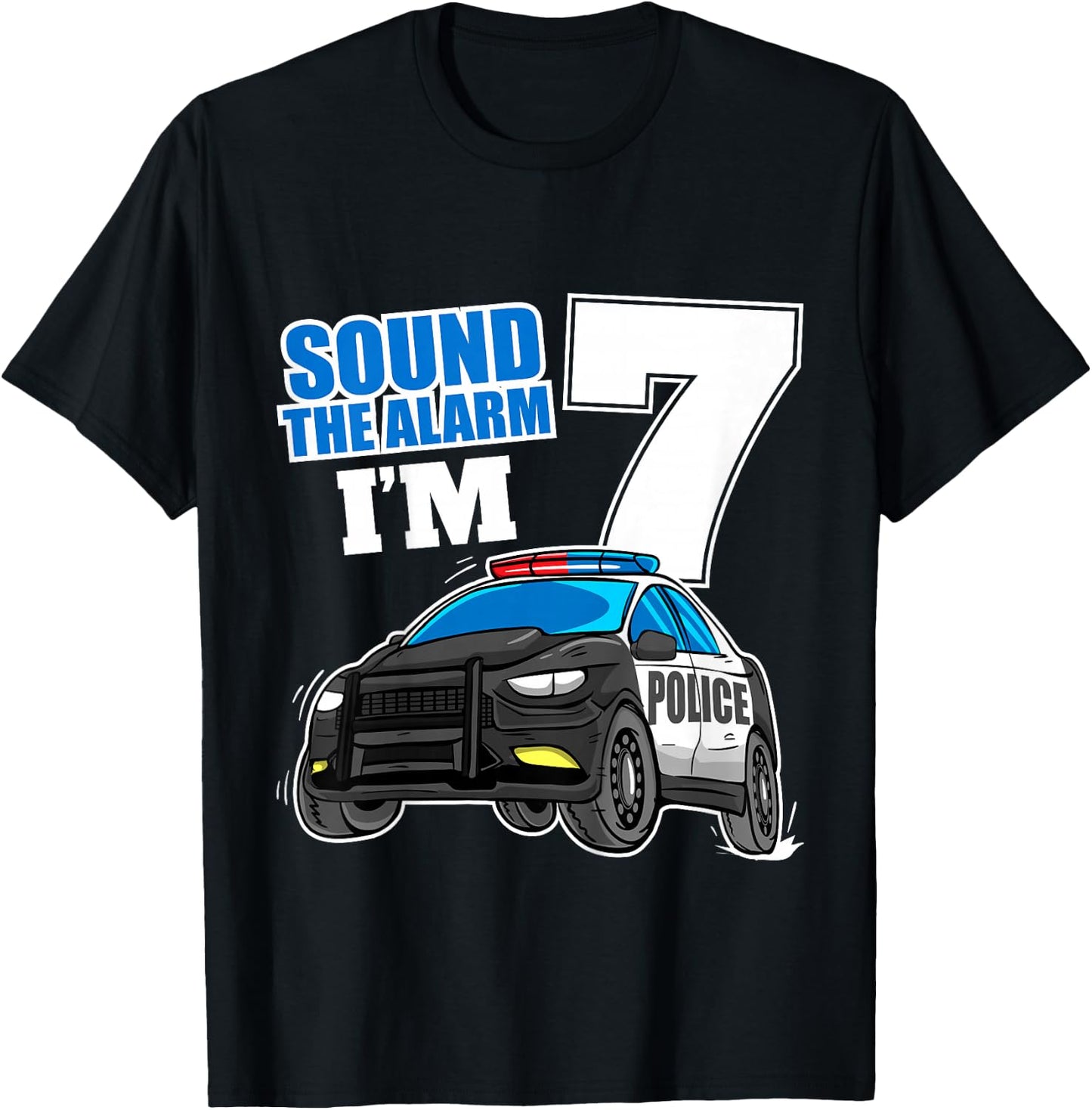 Kids Police Car 7th Birthday Boy 7 Cop Policeman Officer Seven T-Shirt - T-Shirt | Black