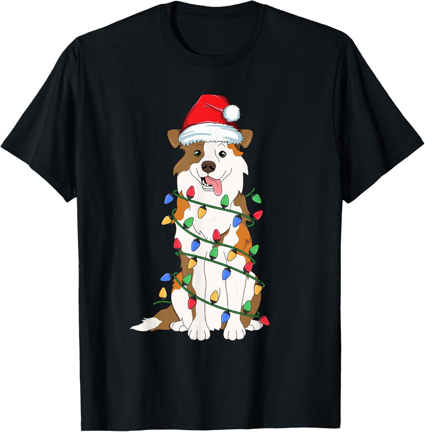 Australian Shepherd Christmas Tree Light Aussie Xmas Dog Men Women Kids T-Shirt - T-Shirt | Black