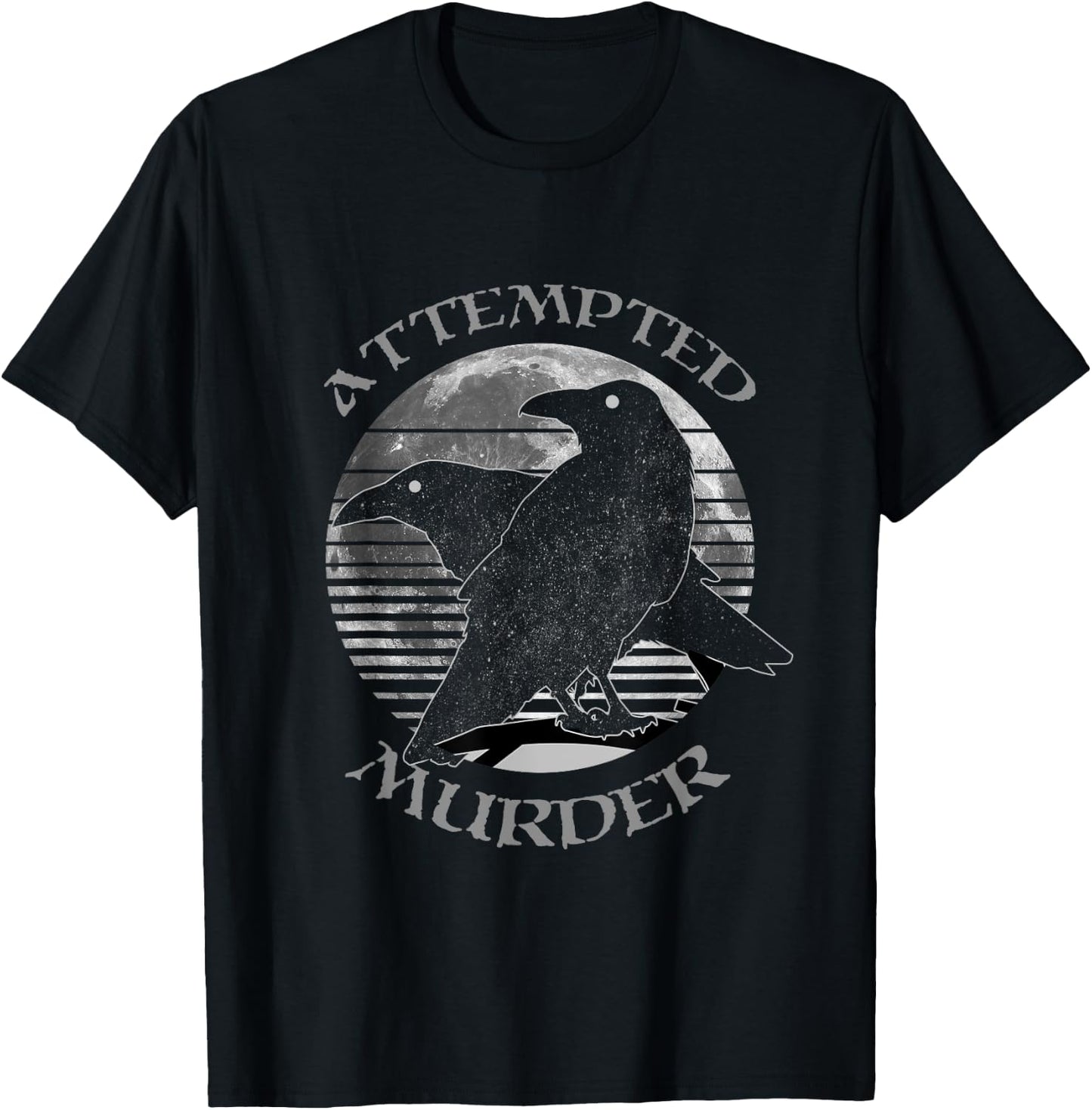 Raven Crow Retro Moon Attempted Murder Wiccan Pagan Gift T-Shirt - T-Shirt | Black