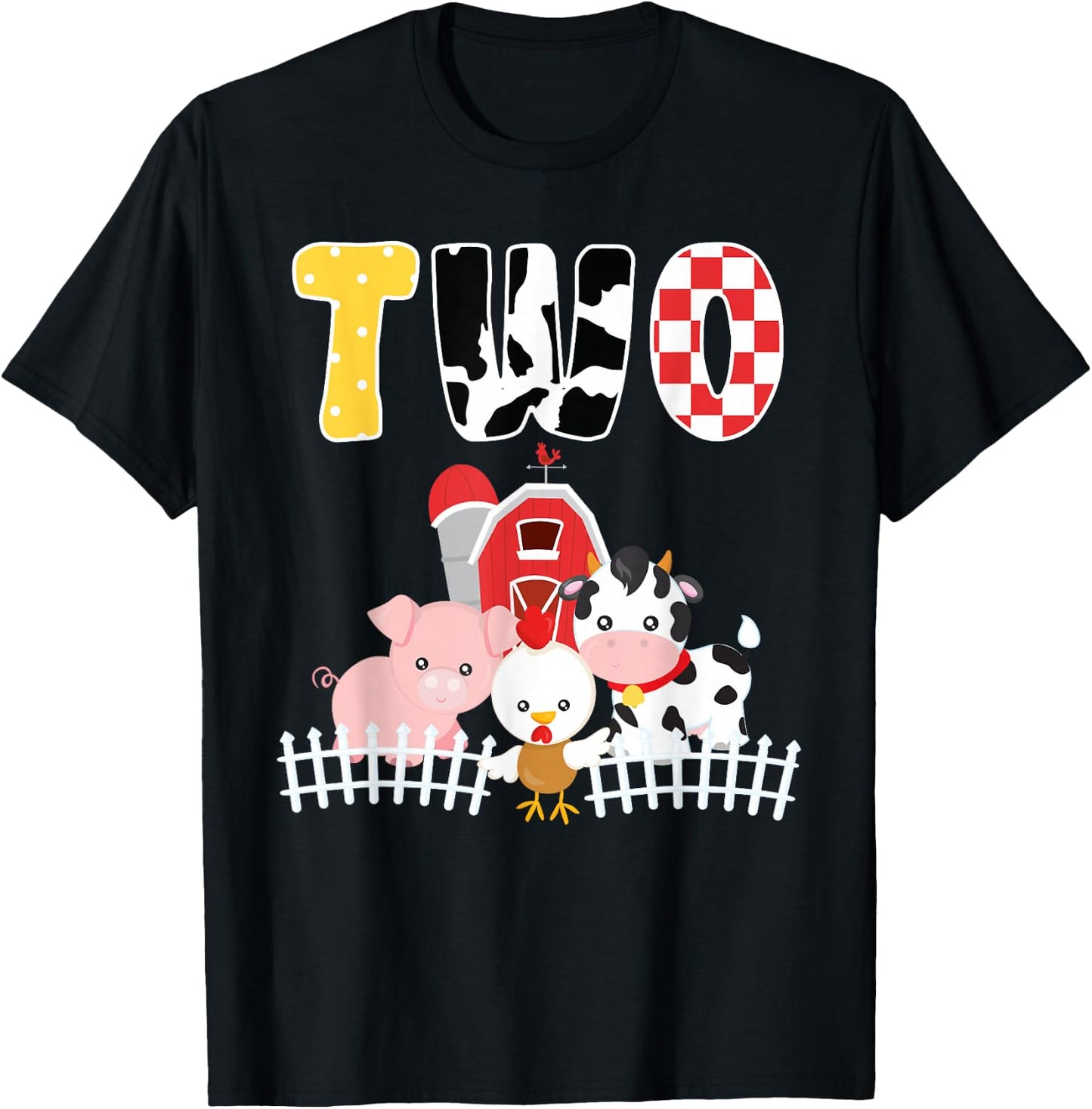 Barnyard Farm Animals 2nd Birthday 2 Year Old Birthday Shirt T-Shirt - T-Shirt | Black