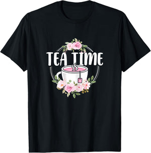 Cute Tea Time Flower Teacup Tea Lover Women Girls T-Shirt - T-Shirt | Black