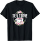 Cute Tea Time Flower Teacup Tea Lover Women Girls T-Shirt - T-Shirt | Black
