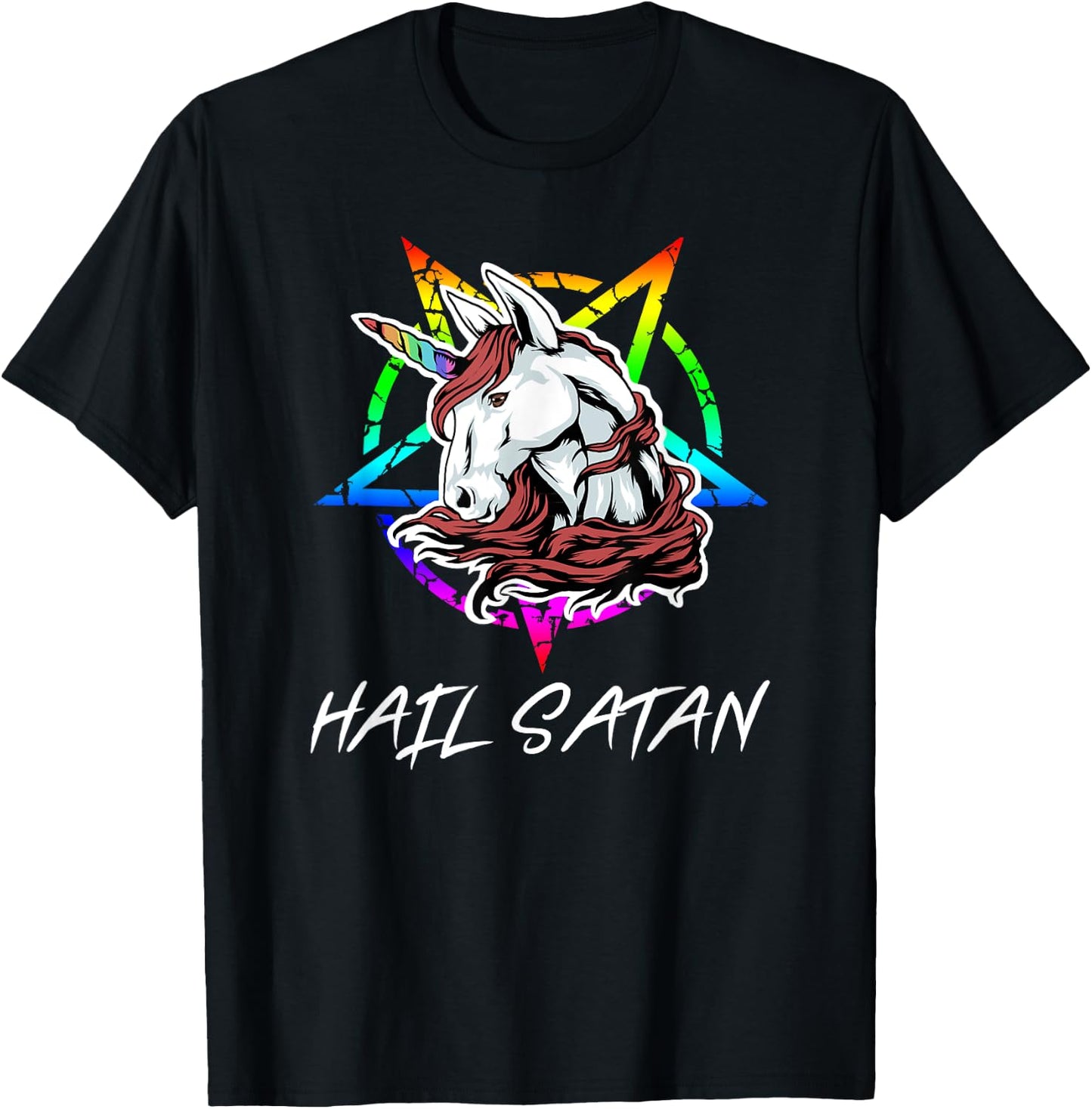 Hail Satan | Funny Unicorn Shirt T-Shirt - T-Shirt | Black