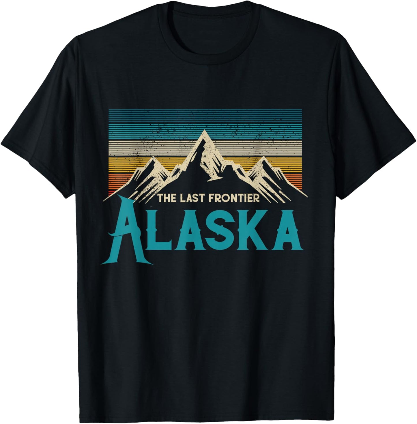 Alaska The Last Frontier Vintage Mountains Nature Gift T-Shirt - T-Shirt | Black