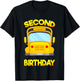Kids 2 Years Old Kids 2nd Birthday Second School Bus Birthday T-Shirt - T-Shirt | Black