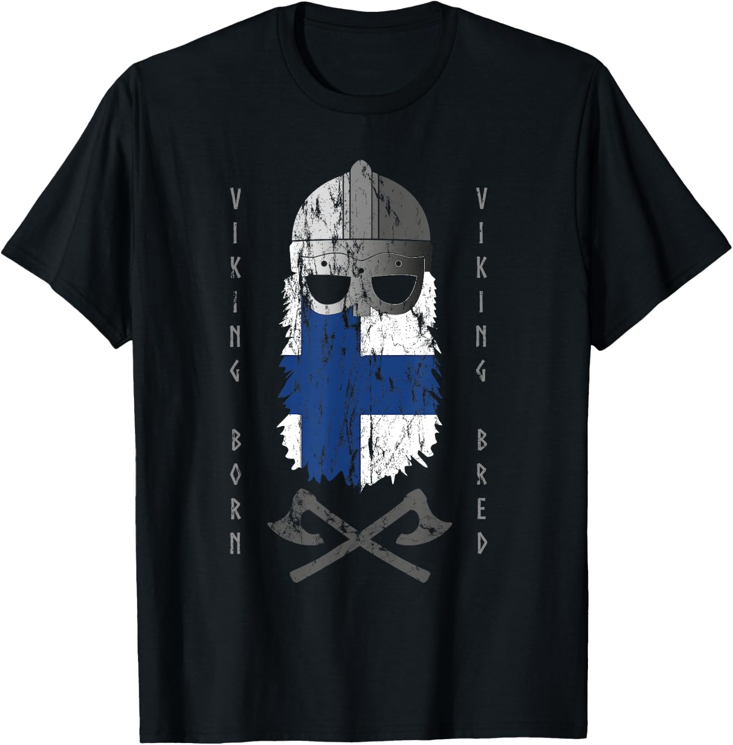 Finland Viking Finnish Warrior with Helmet and Axes T-Shirt - T-Shirt | Black
