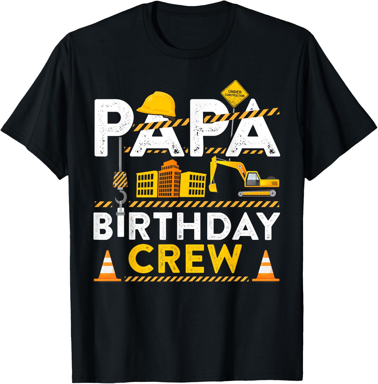Papa Birthday Crew Construction Birthday Party Gift T-Shirt - T-Shirt | Black