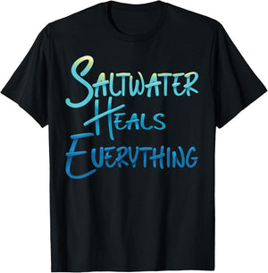 Saltwater Heals Everything Beach Vacation Vibes Men Women Kids T-Shirt - T-Shirt | Black