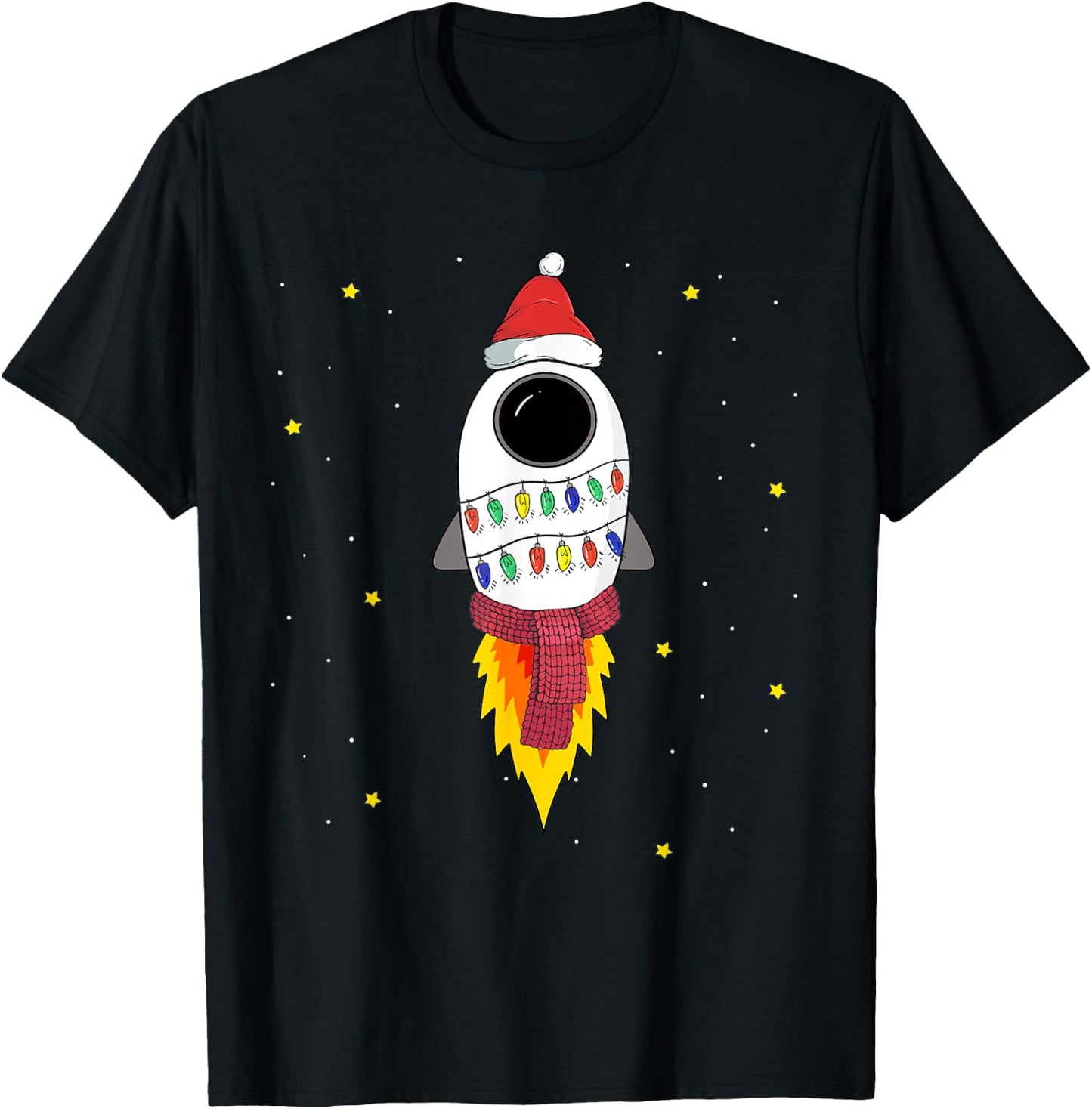 Christmas Space Rocket Pajama Top Santa Space Themed Gift T-Shirt - T-Shirt | Black