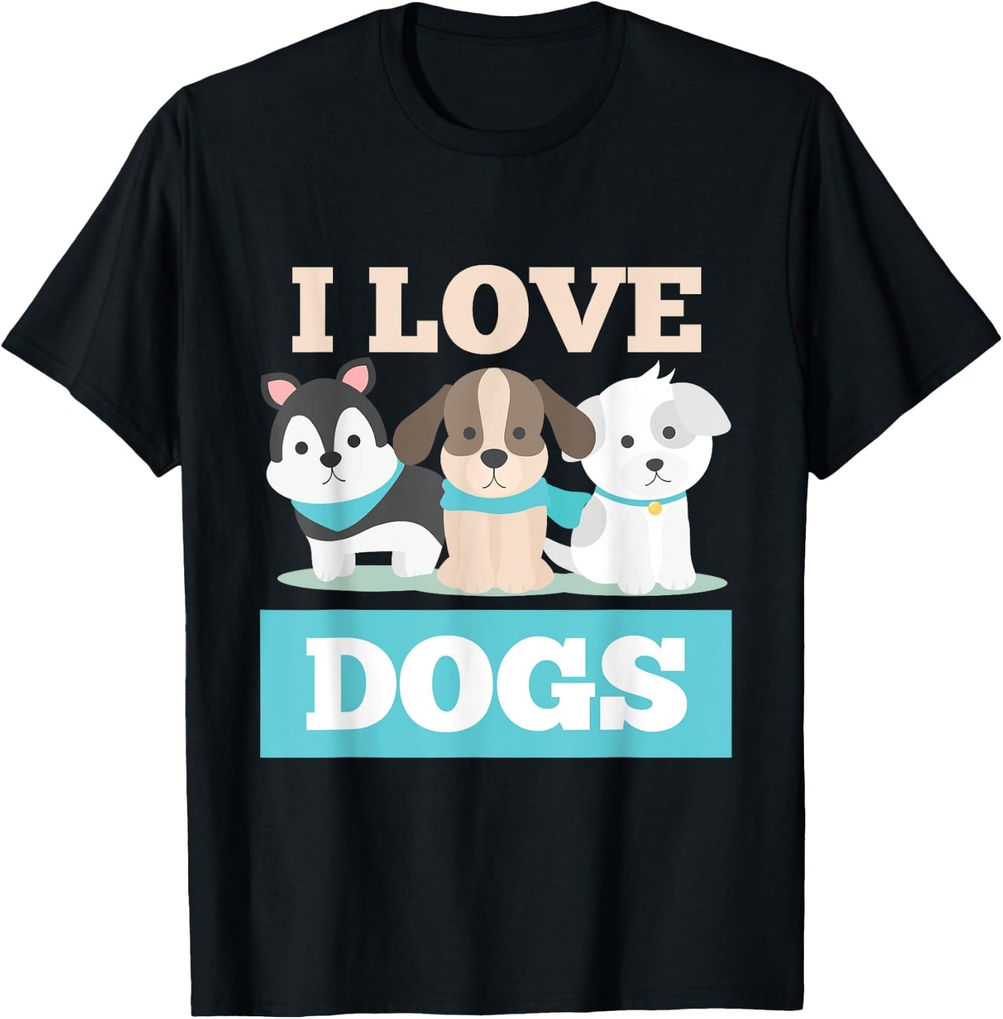 I Love Dogs Paw Print Heart Pet Lover Novelty T-Shirt - T-Shirt | Black