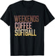 Retro Weekends Coffee And Softball Funny Softball Mama T-Shirt - T-Shirt | Black