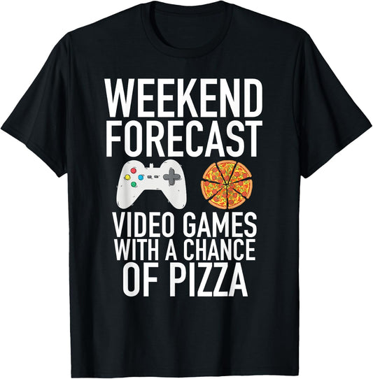 Weekend Forecast Video Games and Pizza Gamer T-Shirt - T-Shirt | Black