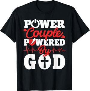 Power Couple Powered By God Christian Couples Matching V-day T-Shirt - T-Shirt | Black