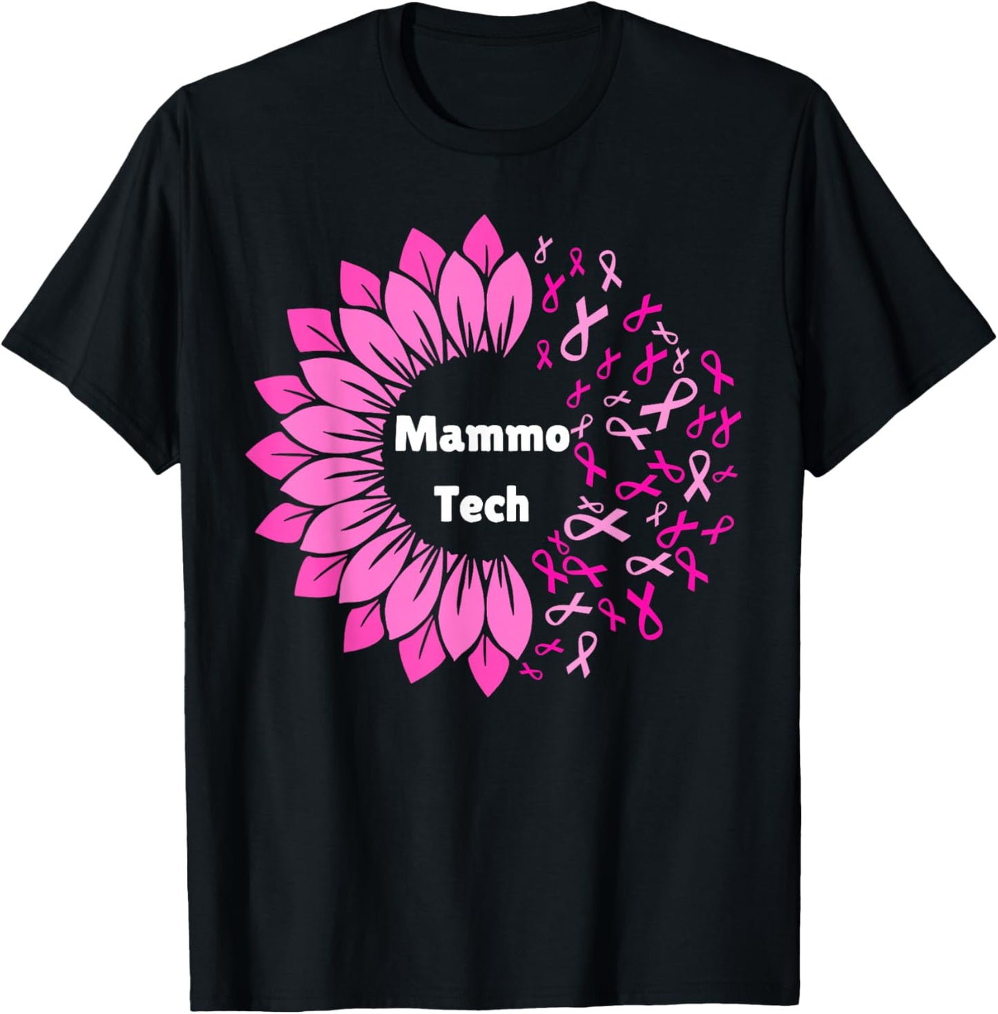 Retro Sunflower Ribbon Mammo Tech Mammography Technologist T-Shirt - T-Shirt | Black