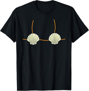 Mermaid Sea Shell Bikini Top Funny T-Shirt - T-Shirt | Black