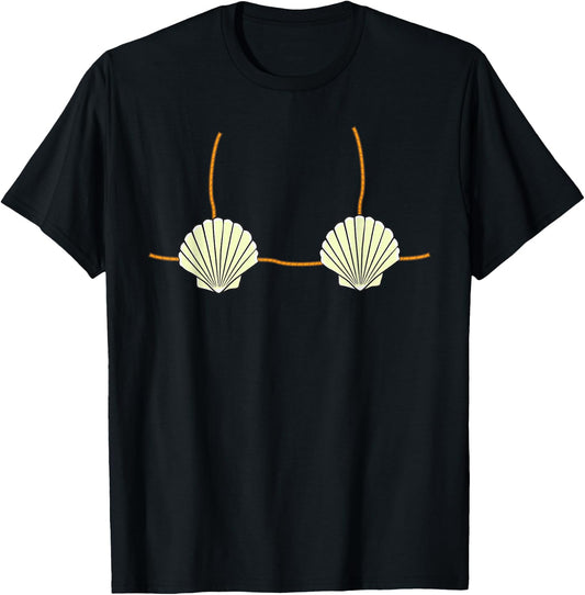 Mermaid Sea Shell Bikini Top Funny T-Shirt - T-Shirt | Black